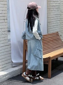 DAZY Tween Girls Denim Set Fall, Winter Two-Piece Outfits - Blue - View 6