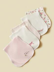 5pcs/Pack Baby Bibs, Soft Cotton Floral Embroidery Burp Cloths, Suitable For Infants Under 3 Years Old, All Seasons - Multicolor - View 3