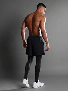 SUMWON Performance Shorts With Technology Reflective Logo Curved Side Split Lightweight Running Marathon Ultra Stretch Inner Compression Liner - Black - View 7