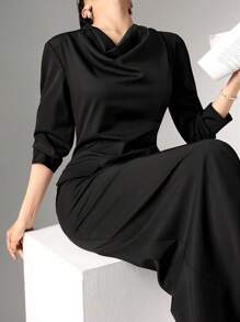 Heiryn Elegant Commuter Solid Color Draped Neck Dress