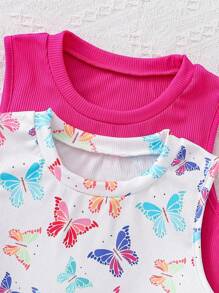Sparklyn 2pcs Tween Girl Summer Casual Butterfly Print Sleeveless Fitted Dress - Multicolor - View 4