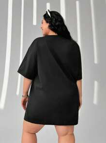 Solflare 加大码宽松镂空肩黑色T恤，加大码，休闲 - 黑色 - 查看 2