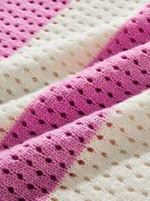 ROMWE MEN Prep Men's Contrast Stripe & Numeric Embroidery Knit Polo Shirt - Pink - View 6