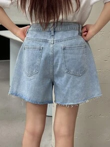 DAZY Teen Girls' Casual Asymmetric Waist Denim Shorts, Summer - Blue - View 6