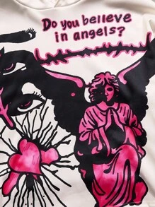 PAVTROS Manfinity Streetrush Men's Angel Heart Graphic Digital Print Short Hoodie Set, 2000s Style - Multicolor - View 3