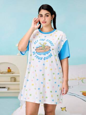 LE PETIT PRINCE X SHEIN 大码明星和卡通人物图案短袖睡袍