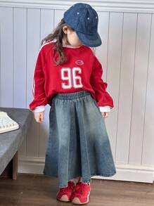 Dazy Kids 女童休闲时尚长款牛仔裙 - 中等水洗藍 - 查看 2