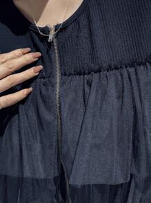 FRIFUL Áo thun không tay lưới khóa kéo nhiều lớp dành cho nữ, dáng rộng thoải mái, năng động cho lễ hội âm nhạc nghỉ dưỡng - Màu xanh hải quân - Xem 5