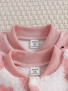 SHEIN 两件装女婴长袖连体衣，开裆立领设计，爱心波点印花，保暖内衬，防风，舒适柔软，休闲宽松弹力款，适合秋冬季节穿着。 - 粉色 - 查看 5