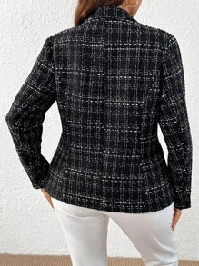 EMERY ROSE Blazer elegante de tweed con botones de metal para mujer talla grande, chaqueta de oficina elegante para otoño/invierno - Negro - Ver 2