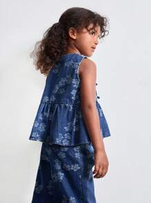 Maija Kids Maija Kids 女童提花蝴蝶结吊带牛仔上衣和短裤套装 - 彩色 - 查看 6