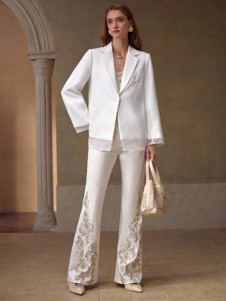 WOMEN'S SUMMER ELEGANT EMBROIDERED WHITE DENIM FLARE JEANS