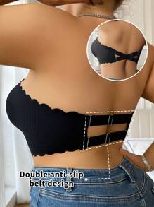 SHEIN 1 件女士加大码无肩带无钢圈文胸，无缝衬垫蕾丝花边露背性感抹胸式文胸无肩带文胸硅胶文胸抹胸无肩带文胸加大码粘性文胸无肩带文胸加大码女士无肩带文胸适合大胸部防滑无肩带文胸，提升 - 黑色 - 查看 2