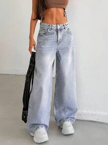 EURMUSE Damen lässige, weite Jeans mit Waschung für den Alltag