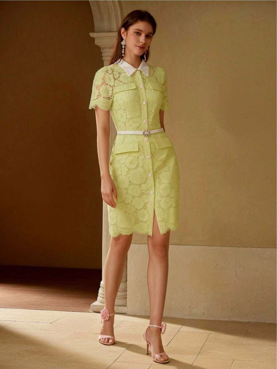 MOTF PREMIUM GUIPURE LACE BUTTON UP DRESS