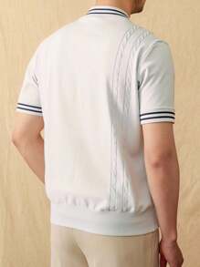 Manfinity Homme 男士夏季休闲撞色条纹针织上衣 - 彩色 - 查看 2