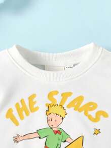 LE PETIT PRINCE X SHEIN Baby Boy Cartoon Star Print White Casual Cute Long Sleeve Crew Neck Sweatshirt And Yellow Striped Playful Pants Set - Multicolor - View 5
