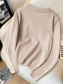 Plus Size Casual All-Match Versatile Loose Fit Crew Neck Long Sleeve Sweater Fall Winter Cloth For Women Autumn - Apricot - View 2
