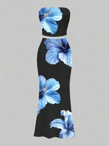 Slaydiva Bộ áo ống và chân váy họa tiết hoa tối giản giản dị mùa xuân/hè 2025, thích hợp cho kỳ nghỉ, tiệc tùng và nông thôn Bộ đồ bơi hai mảnh nhiệt đới Bộ đồ đi biển 2 món dành cho nữ Bộ đồ bơi hai mảnh họa tiết hoa thích hợp để đi chơi - Nhiều màu - Xem 2