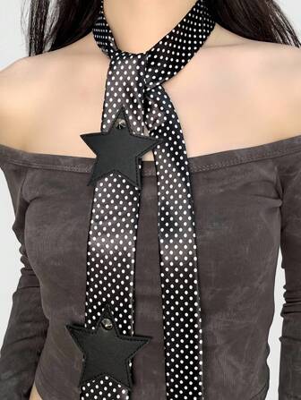 Grunge Punk Polka Dot Leather Star Print Tie, Y2K Chic Accessory