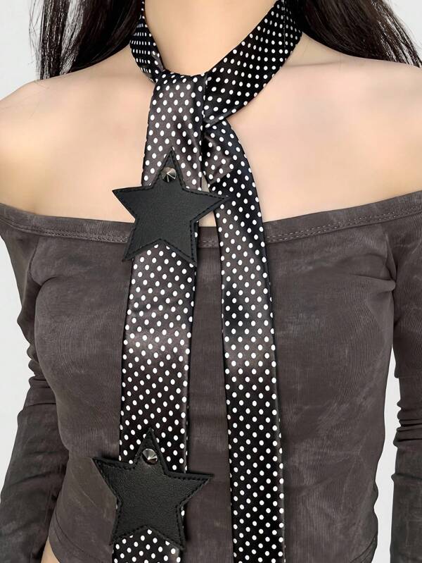 ROMWE Grunge Punk Corbata con estampado de estrellas y lunares, accesorio con estilo Y2K