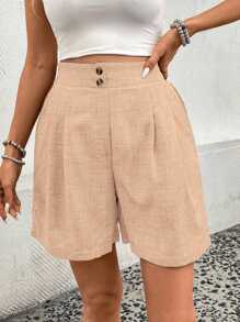 SHEIN LUNE Women's Casual Solid Color Loose Shorts With Side Pockets, Summer - Ginger - View 6