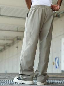 Manfinity Hypemode Pantaloni bărbătești, casual, lejeri, cu picior drept, culoare solidă, buzunare multiple cu talie cu șnur, potriviți pentru purtare în aer liber și zilnică, pantaloni de trening cu picior drept, cadou pentru iubit/soț