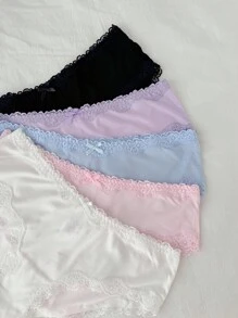 PetitDoll 5pcs/Pack Women Plus Size Sexy Lace Patchwork Panties, Casual