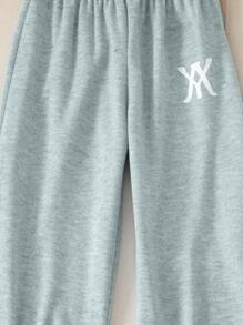 SHEIN Young Boy Loose Fit Soft Blend Ribbed Fabric Letter Print Jogger Pants, Suitable For Autumn/Winter Back To School Season