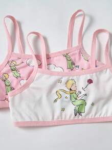 LE PETIT PRINCE X SHEIN 少女 2 双装 卡通人物彩虹印花蝴蝶结装饰文胸和宽松内裤套装 - 粉色 - 查看 4