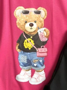 INAWLY 女士泰迪熊印花上衣和短褲套裝