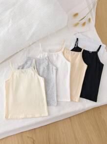 5pcs/Set Girls Assorted Color Minimalist Sweet Sports Soft Cotton Comfortable Camisole Undershirt, Can Be Worn Inside Or Outside, Suitable For Dancing Fall Winter