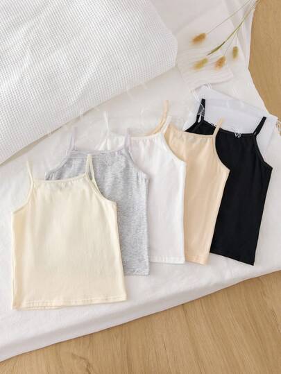 5 pièces/set Débardeurs doux en coton confortable de couleurs assorties, style minimaliste et doux, convient pour le sport. Peut être porté à l'intérieur ou à l'extérieur, idéal pour la danse