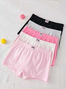 5 chiếc/gói Quần lót cotton dáng rộng, màu trơn, có nơ, kiểu hipster dành cho thiếu nữ, mùa thu đông - Nhiều màu - Xem 6