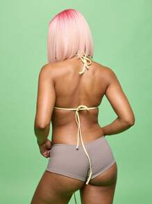 SUMWON WOMEN 三角剪裁比基尼套装款式露背夏季沙滩泳衣细肩带泳装沙滩装泳池装度假装 - 咖啡棕 - 查看 2