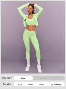 GLOWMODE FeatherFit™ Studio Stamina Swea - 吸湿排汗修身长袖拇指孔短款拉链运动夹克低冲击瑜伽普拉提工作室日常休闲服 - 綠色 - 查看 5