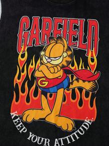 GARFIELD | SHEIN Áo ba lỗ cổ tròn in chữ và hoạt hình cho nam mùa hè - màu đen - Xem 4