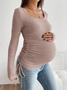 SHEIN Maglietta premaman casual e versatile con coulisse e arricciatura