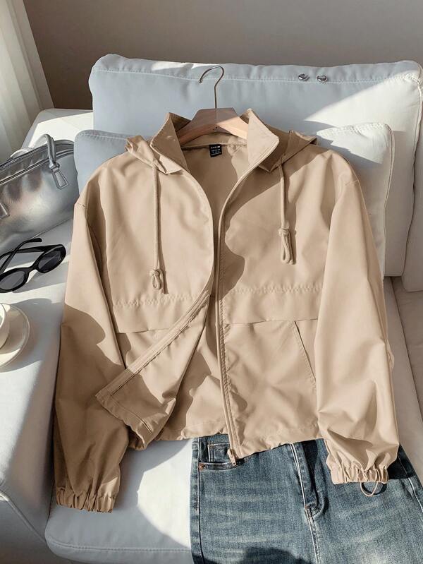 Comfortcana Chaqueta cortaviento casual de color caqui, simple y de moda para uso diario