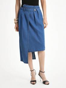 Daynim Gonna di jeans asimmetrica casual da donna - Blu lavato medio - Visualizzare 4