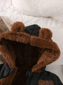 SHEIN 1pc Baby Boys And Girls Unisex Black Casual Cute Bear Embroidered 3D Ear Hoodie Zip-Up Long Sleeve Quilted Thick Fleece Padded Coat, Bear Embroidery On Chest, Loose Fit Comfortable, Suitable For Outdoor, Casual, Home, 6M-3T Baby Boy Hooded Jacket Bear Ear Jacket Baby Boy Winter Jacket Baby Bear Jacket Baby Boy Winter Coat Baby Boy Coats Winter Coats Baby Boy Coat With Hood Baby Boy Winter Coat Fall - Black - View 5