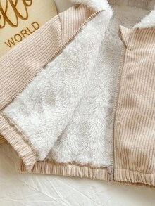 SHEIN Newborn Baby Girl Cute Versatile Pink Corduroy Hooded Jacket, Autumn/Winter Baby Bear Jacket Baby Hooded Cardigan Baby Girl Cute Sweater Jacket Winter Baby Girls Clothes Toddler Winter Jacket Fall