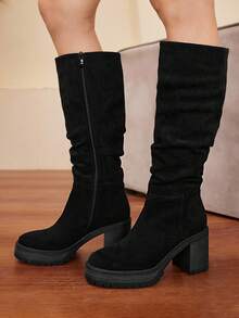 Daringsoles Giày bốt cao đến đầu gối đế dày có khóa kéo bên hông thời trang dành cho nữ, phù hợp để mang hàng ngày - màu đen - Xem 10