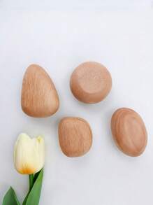 Bộ 4 móc gỗ hình viên sỏi, móc treo quần áo phòng tắm, móc trang trí phòng, móc treo tường, không cần khoan - gừng - Xem 4