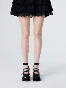 ROMWE Kawaii Giày cao gót đế xuồng Mary Jane có nơ cho nữ, giày cao gót đế dày, giày mule mũi tròn, màu đen - màu đen - Xem 2