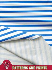 EMERY ROSE Casual Minimalist Blue & Yellow Striped Print Plus Size T-Shirt, Suitable For Summer Beach Resort Suitable For Going Out - Multicolor - View 3