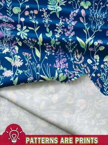 SHEIN LUNE Váy suông cổ tròn tay ngắn họa tiết hoa giản dị cổ điển rộng rãi cỡ lớn, phù hợp cho mùa xuân và mùa hè, váy suông đi biển, trang phục ngày lễ Boho - Màu xanh lam - Xem 3