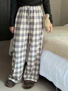 DAZY Tween Girls Casual Plaid Print Lounge Pants, For Everyday Wear Fall,Winter - Grey - View 3