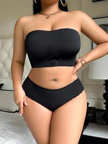 SHEIN 2 piezas Set de ropa interior sin costuras de talla grande - Negro - Ver 6