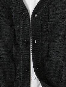 SHEIN Teen Boys' Charcoal Grey Textured Cardigan Sweater,Baggy Casual College Style Button Knitted Cardigan,Back-To-School Soft Autumn Outwear For School - Dark Grey - View 5